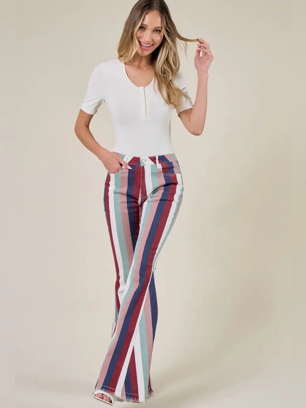 NWT Saints & Hearts Navy Multi Striped
Western Flared Bell Bottom Jeans - Picture 5 of 9